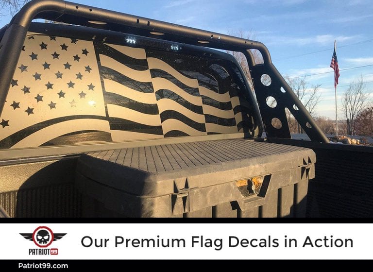 Black Truck Waving American Flag Decal