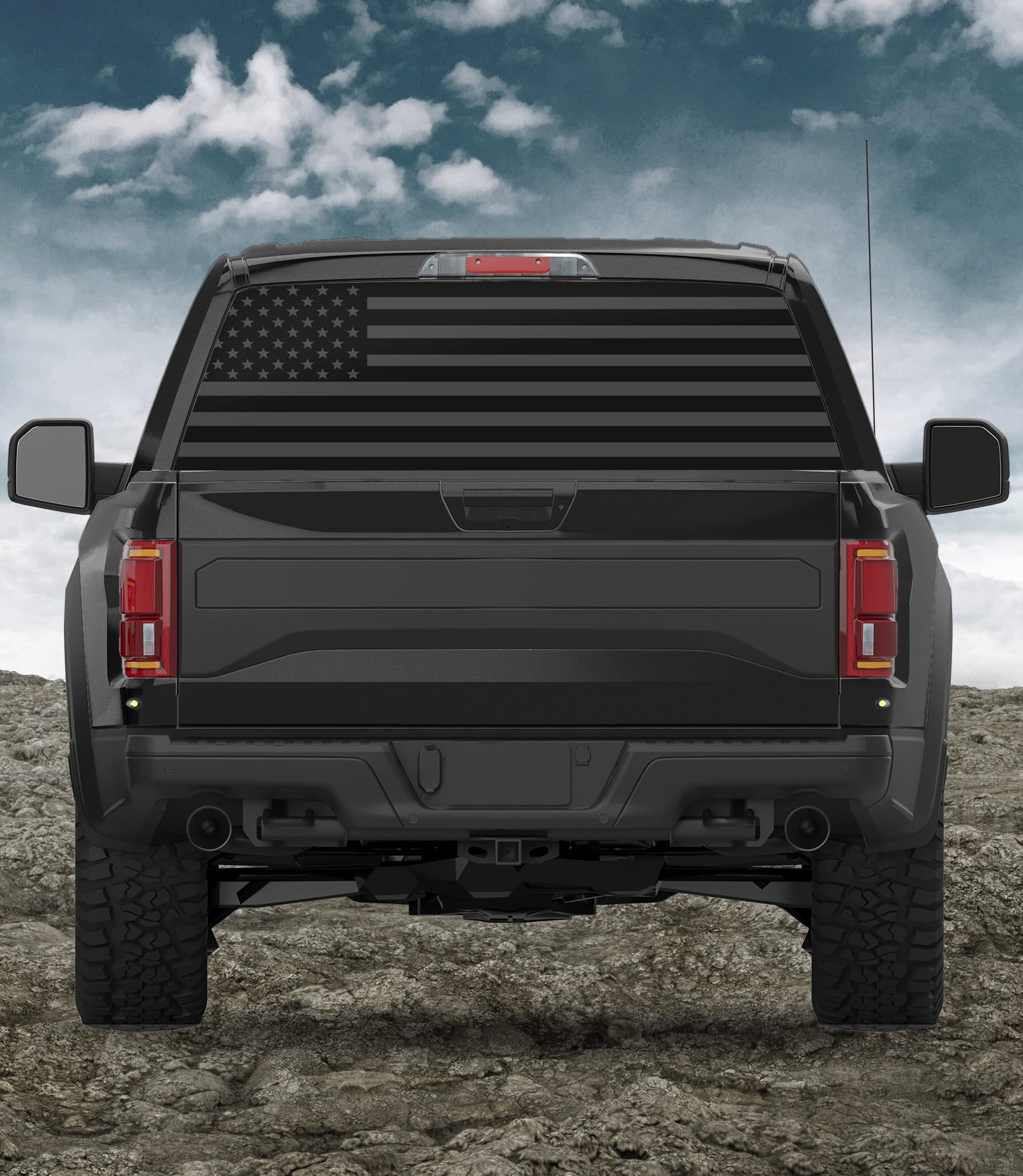 AMERICAN FLAG PICK-UP TRUCK REAR WINDOW GRAPHIC DECAL PERFORATED VINYL  TINT